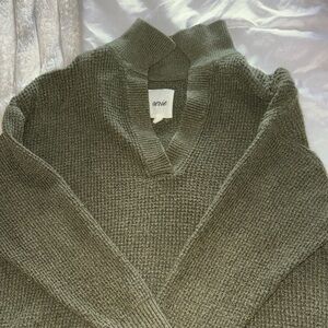 aerie Olive Green V-Neck Waffle Knit Sweater